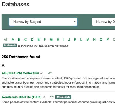 databases by subject list