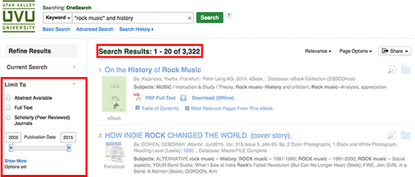 Search results page with number of results highlighted