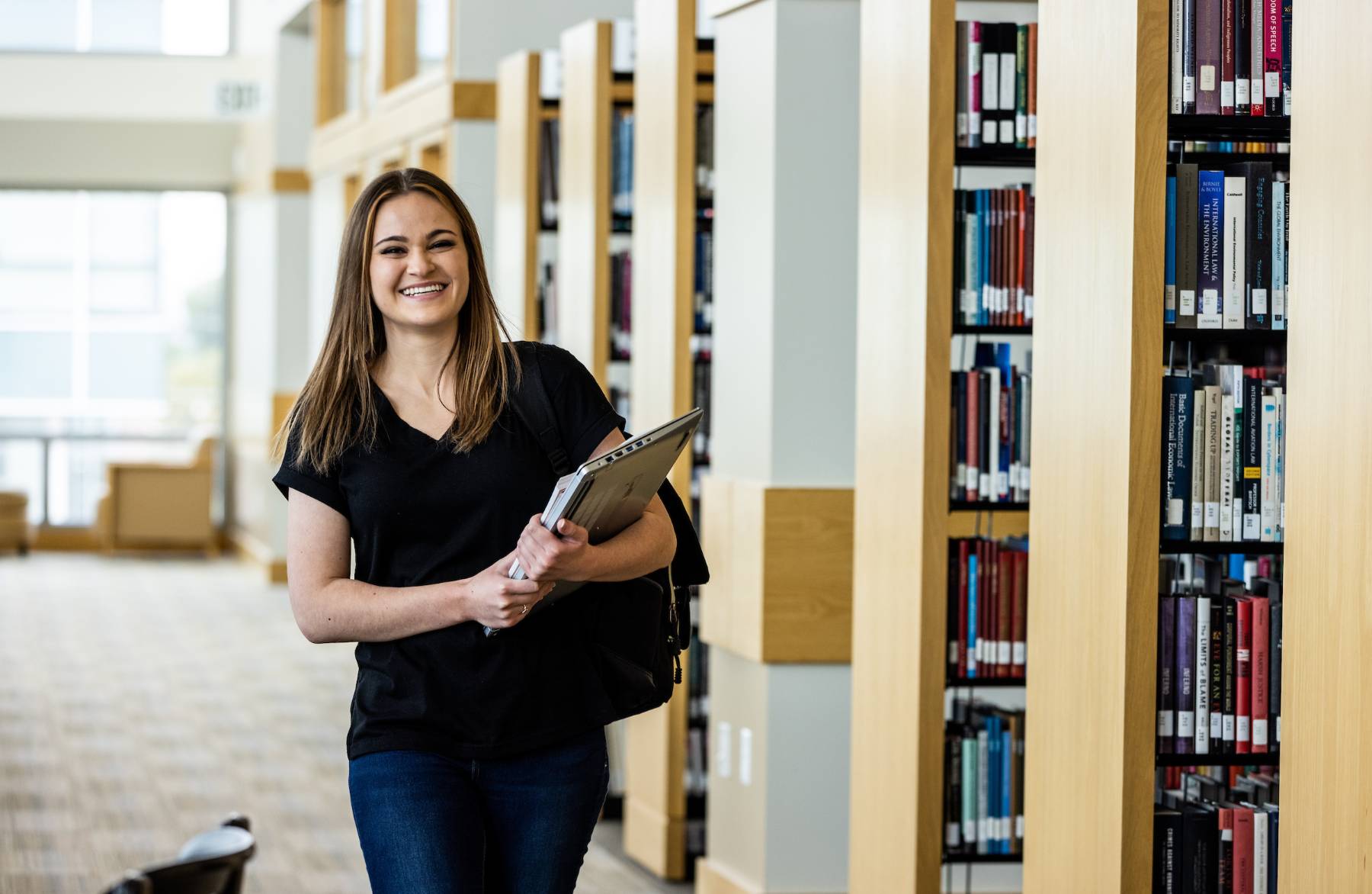 Student in library