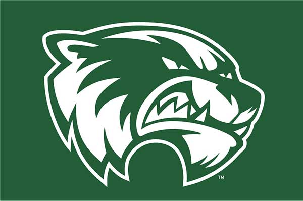 White mascot on green background.