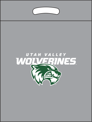 Gray bag with white print Gray bag with white/green print