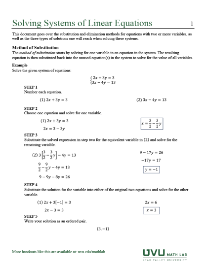 thumbnail of Solving Systems of Equations handout