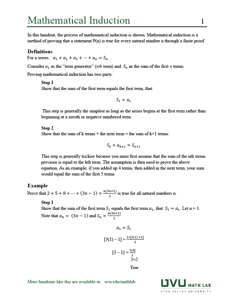 thumbnail of Mathematical Induction handout