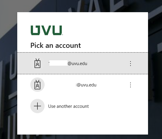 myUVU login screen