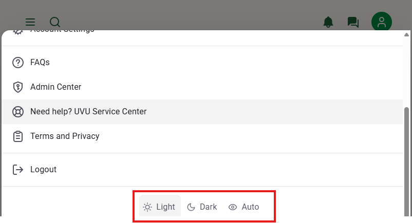 where to select light or dark mode