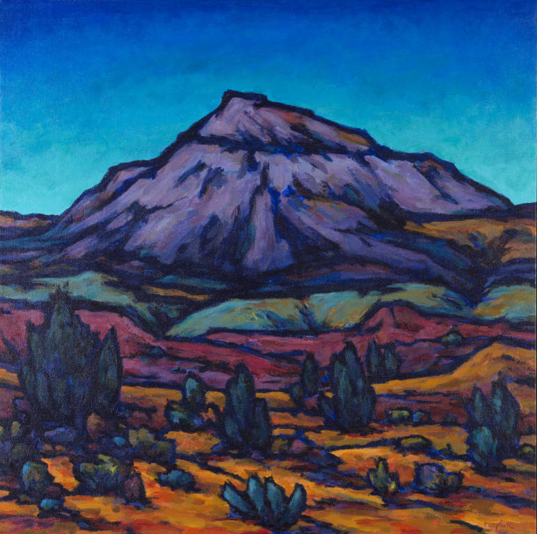 Painting of a mountain view in a desert
