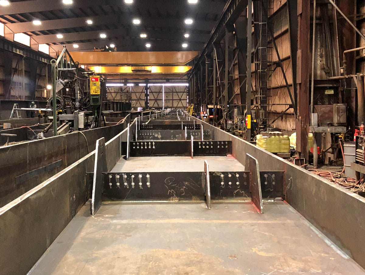 Welding on the new I-15 pedestrian bridge at Utah Pacific Bridge & Steel