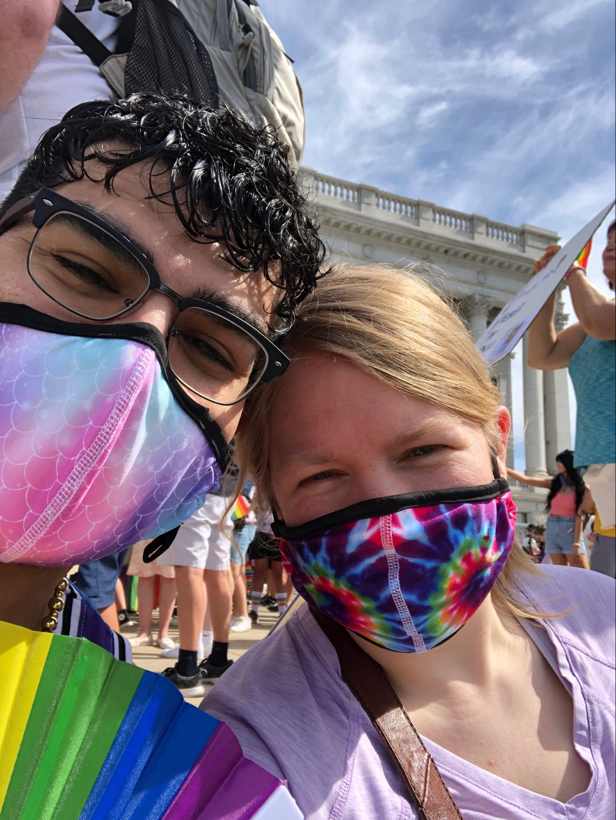 Dr. Sheilagh Fox (she/they), right, stands with close friend and colleague Dr. Michael Azarani (they/them) at a Pride event in Salt Lake City, Utah on June 6, 2021.