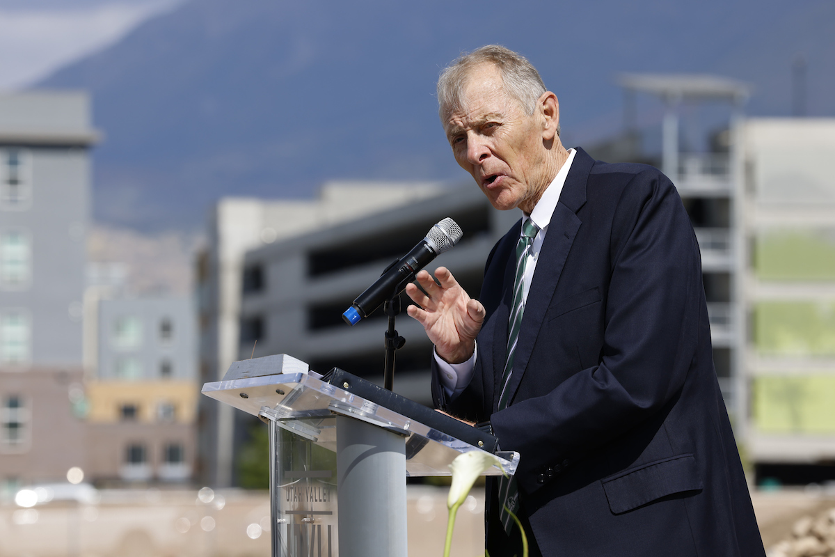 Scott M. Smith speaking at the groundbreaking of the new UVU engineering building