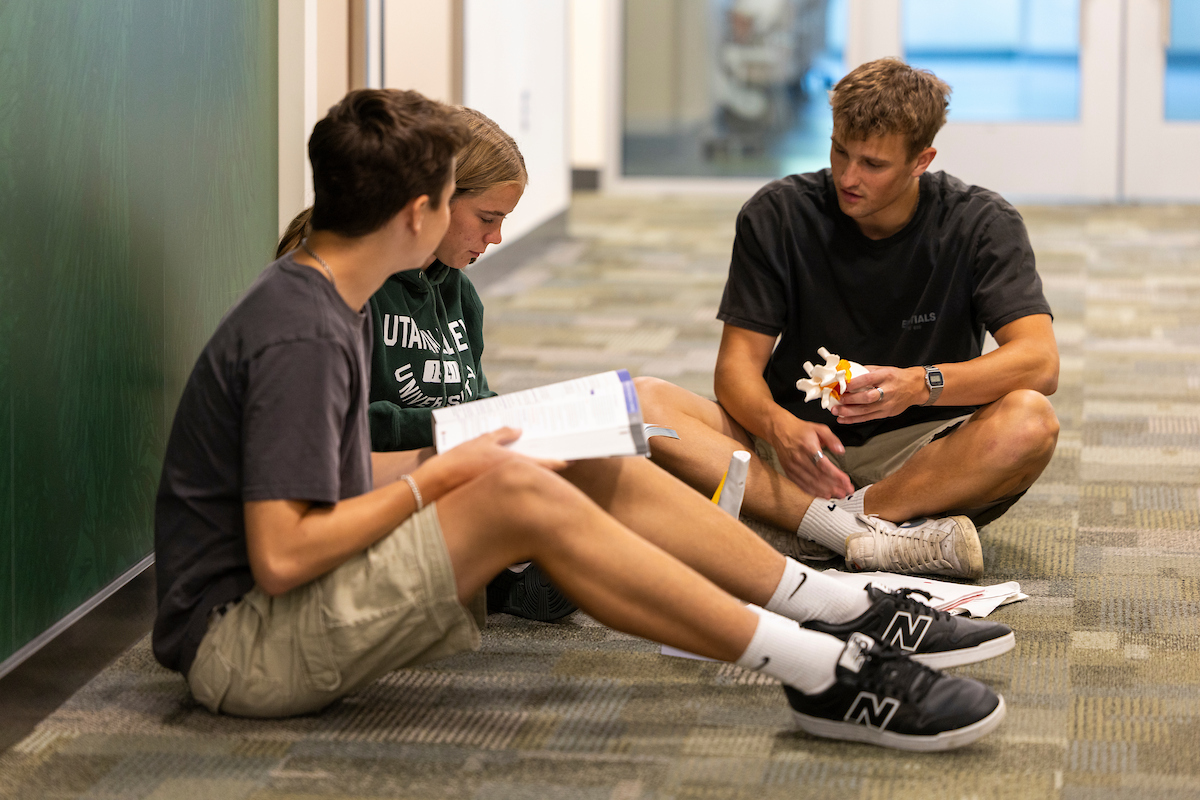 UVU students study in hallway of Lehi campus