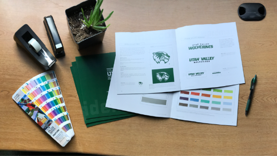 UVU marketing materials including printed style guide