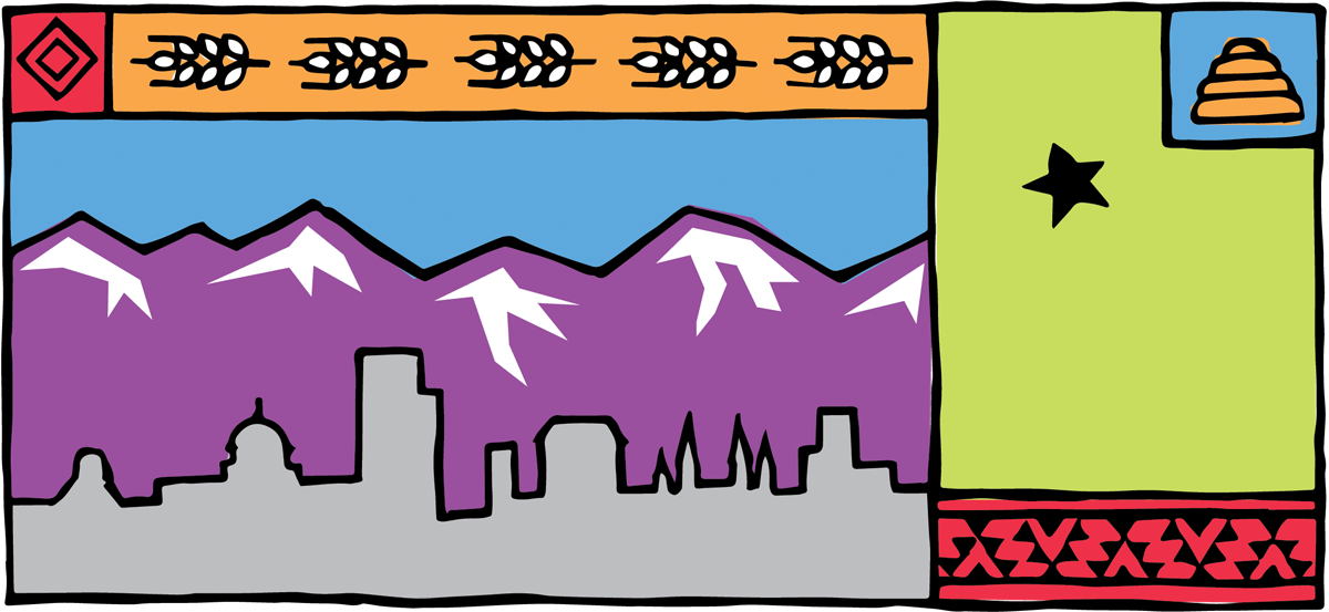 Illustration of mountains and the state of Utah.