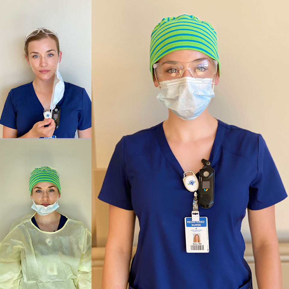 RN Dani wearing a variety of personal protective equipment