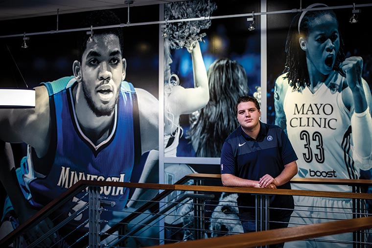 Handley spends much of his time in the Target Center, home of the Minnesota Timberwolves and Minnesota Lynx.