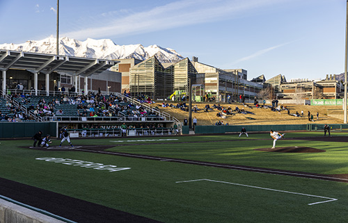 UVU Baseball Stadium filled with people watching a game