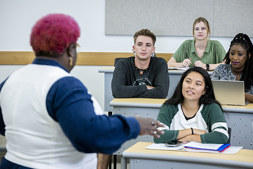 Teacher instructing students