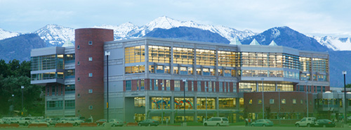 Fulton Library building with green gradient.