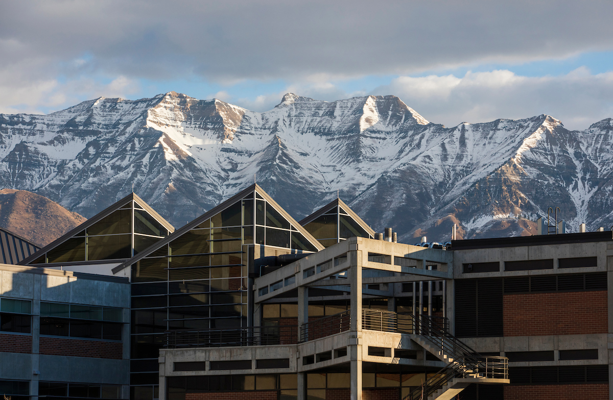 a view of uvu campus and mountains