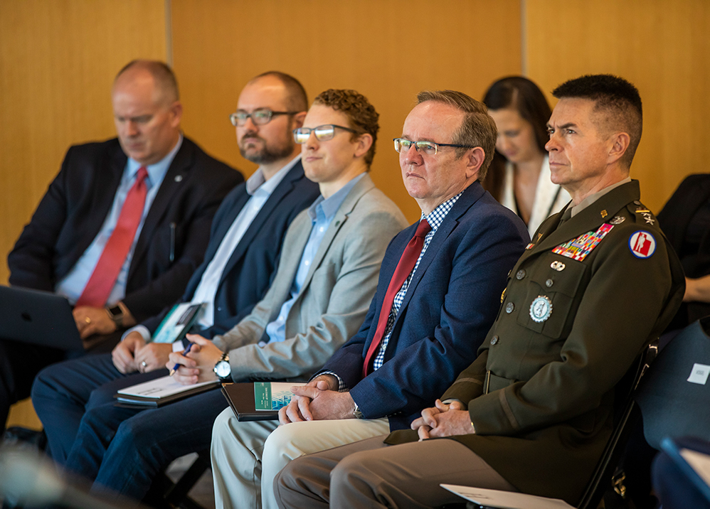 Group seated and listening during a talk.