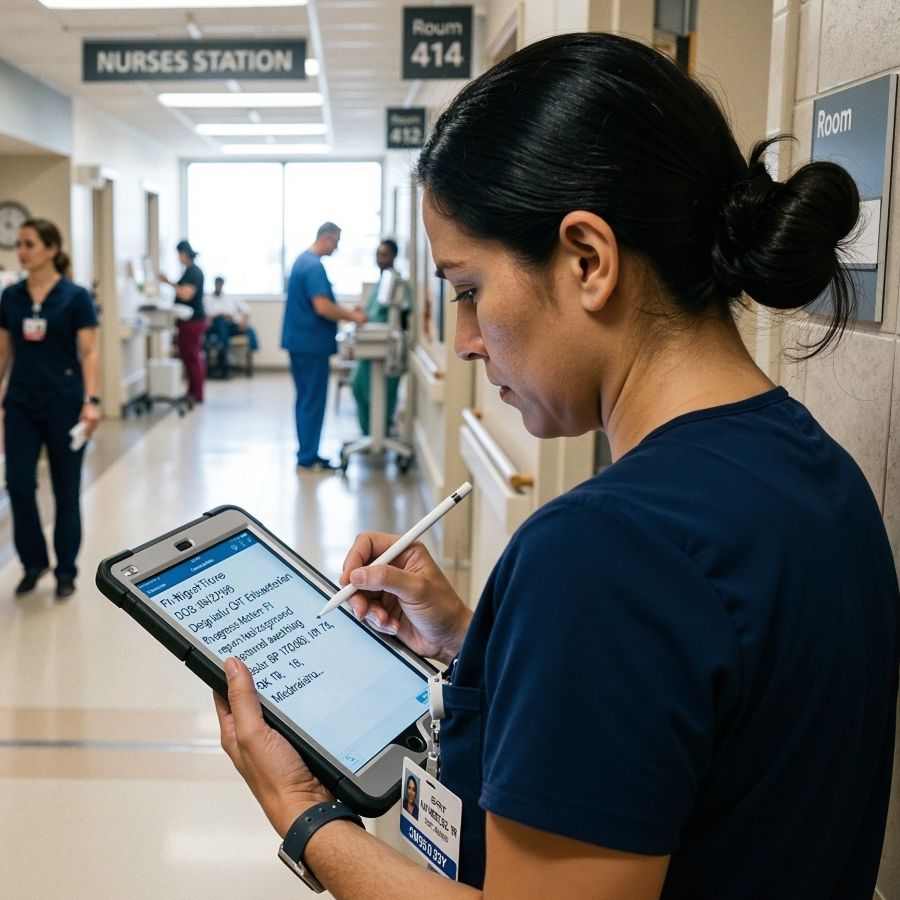nurse using an ipad