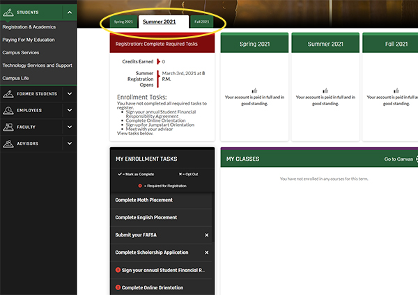 Student enrollment dashboard