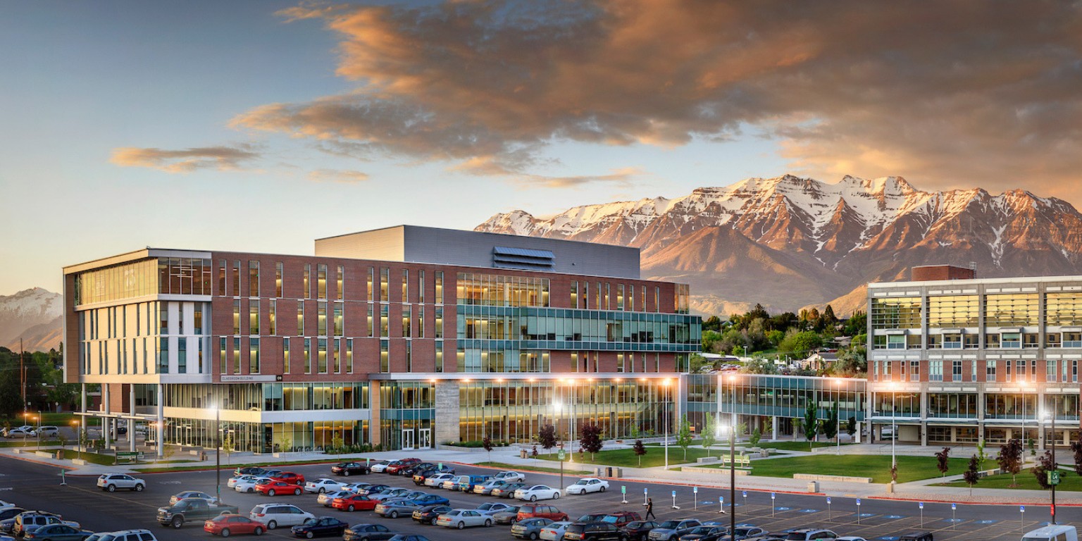 Utah Valley University campus representing engineering research and NSF-funded student scholarships.