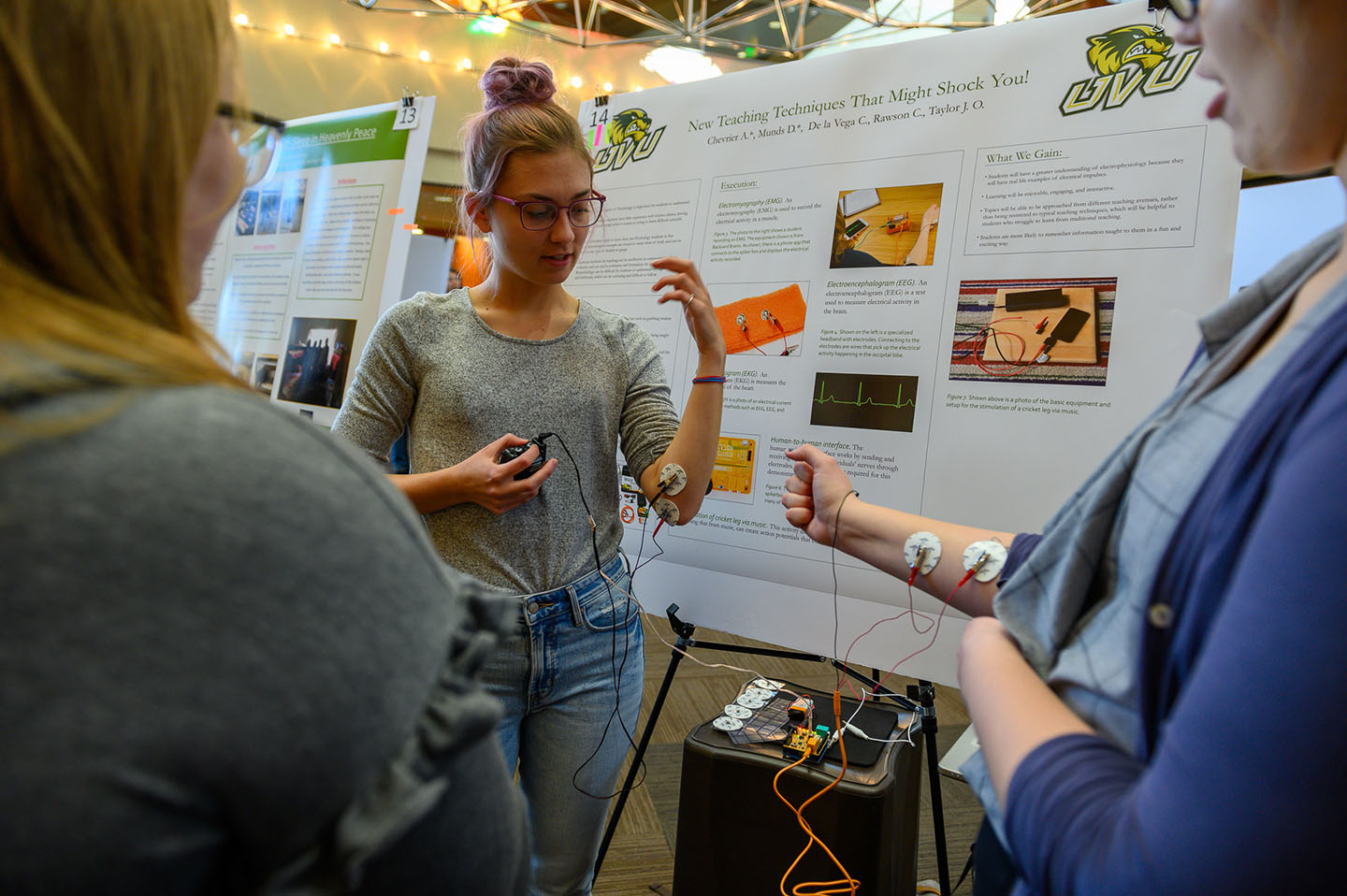 Student demonstrating shock equipment