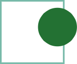 An outlined green square with a green circle in front of it.
