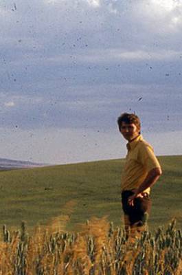 This is a picture of Eugene England standing in an Idaho field.
