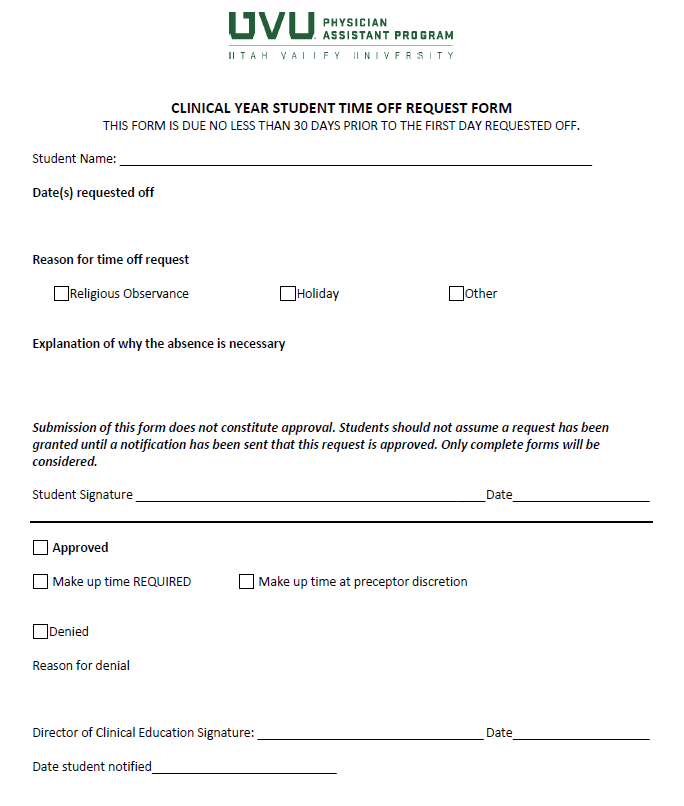 Clinical year Student Time Off Request Form