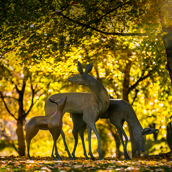 Deer statues in the fall