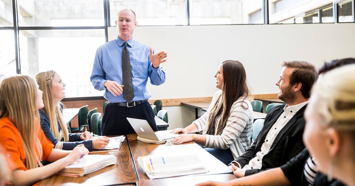 a faculty member teaching students at UVU