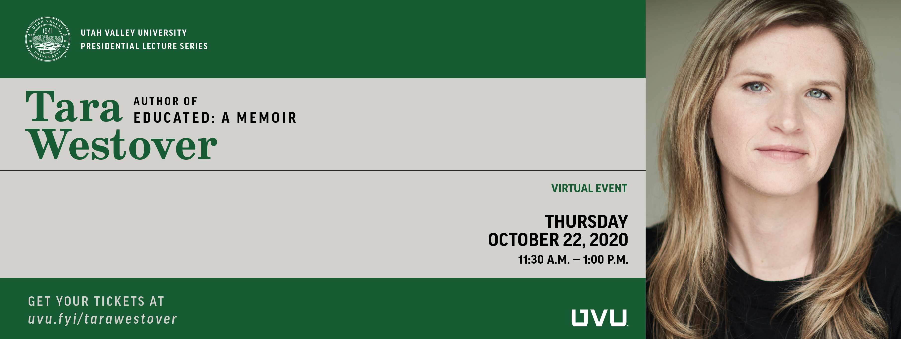 Tara Westover UVU Presidential Lecture Series Guest