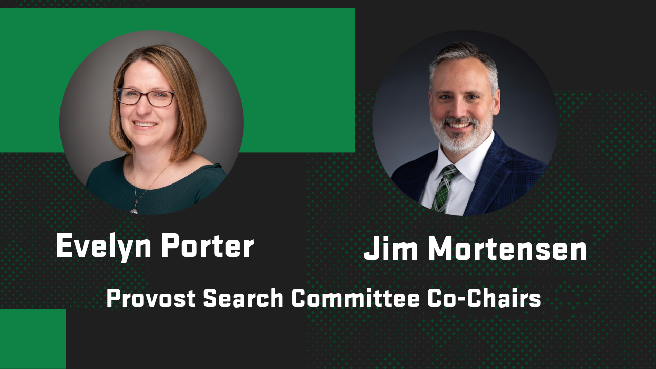 Image of the Provost Search Committee Co-Chairs: Evelyn Porter and Jim Mortensen