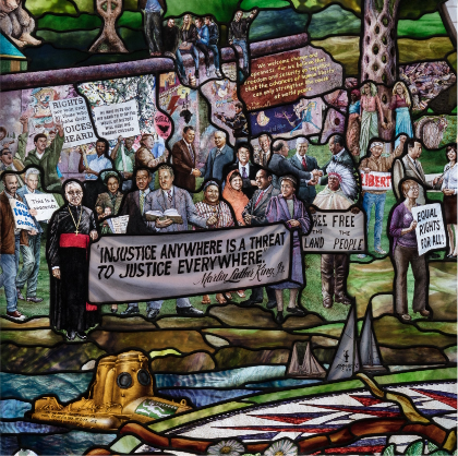 Roots of knowledge panel depicting a civil rights protest