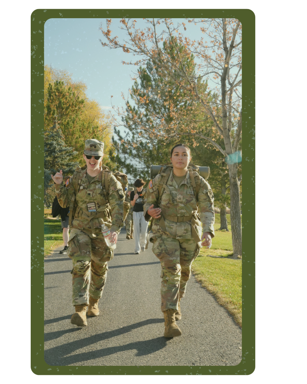 female students in ROTC walking