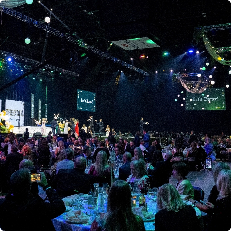 View of attendees and stage at 2025 Scholarship Ball