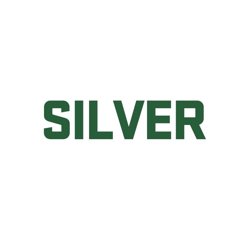 The word Silver in Dark Green Text