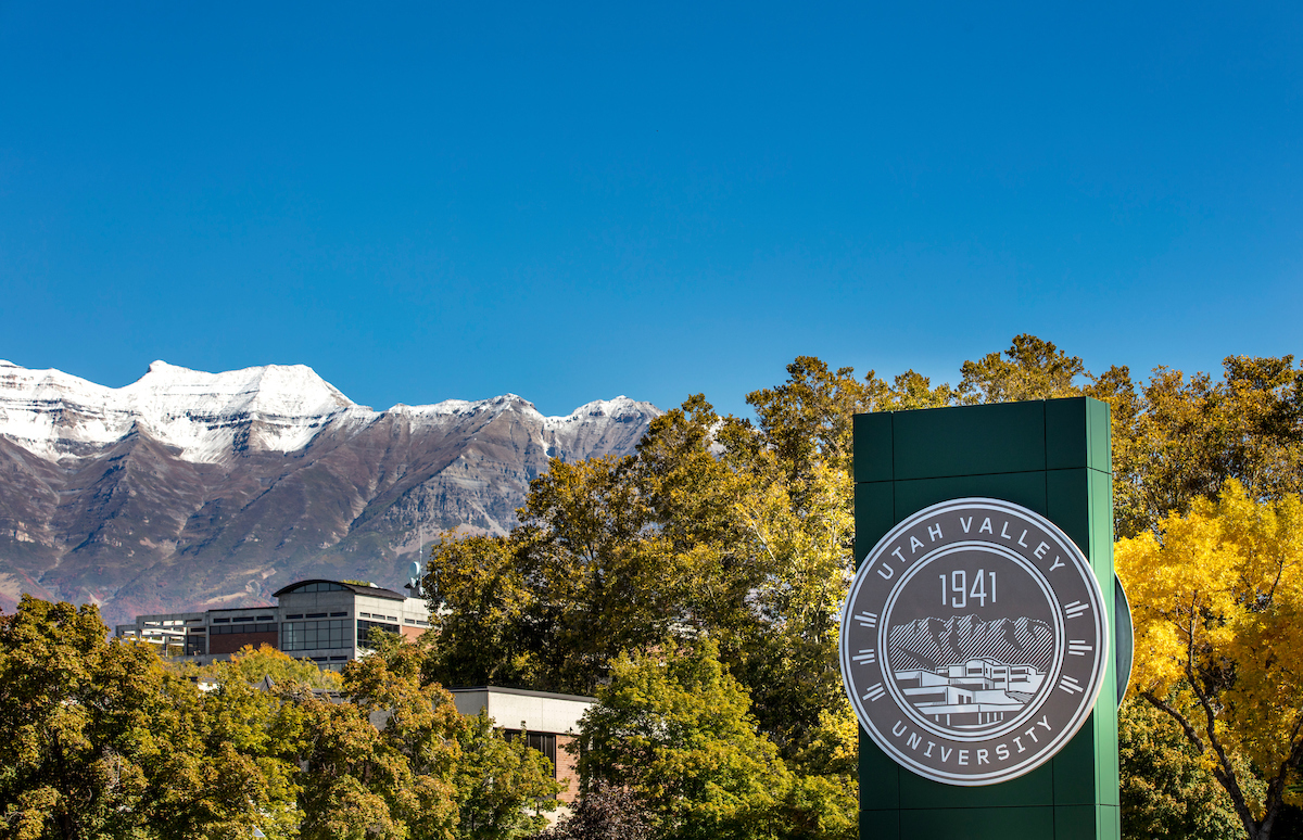 Photo of front of UVU campus in the fall