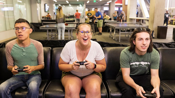 Students having fun at the UVU Bowling and Gaming Center