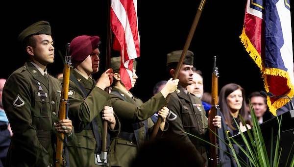 ROTC Cadets presenting the colors at commencement