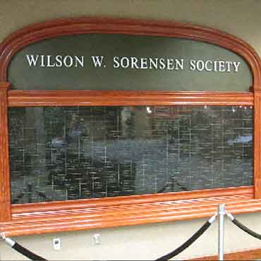 Wilson Sorensen Society plaque listing the names of all members of the society.