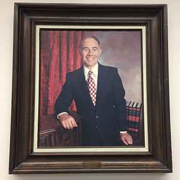 Colored portrait of Wilson Sorensen that hangs in the Sorensen Student Center