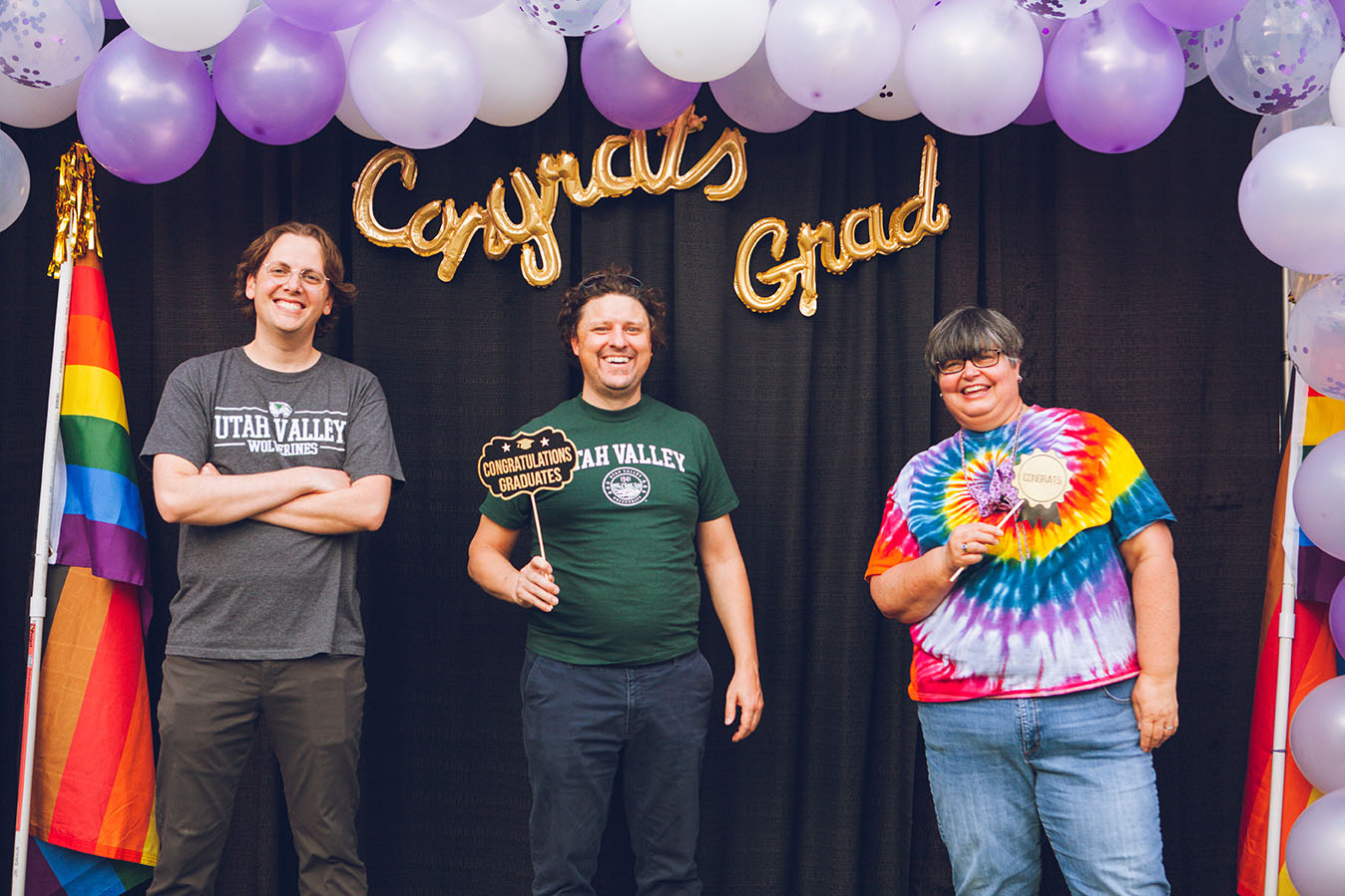 Student Health Services' Therapists attending Lavender Graduation 2021. Left to right: Ben Bailey, Ammon Cheney, and J.C. Graham.