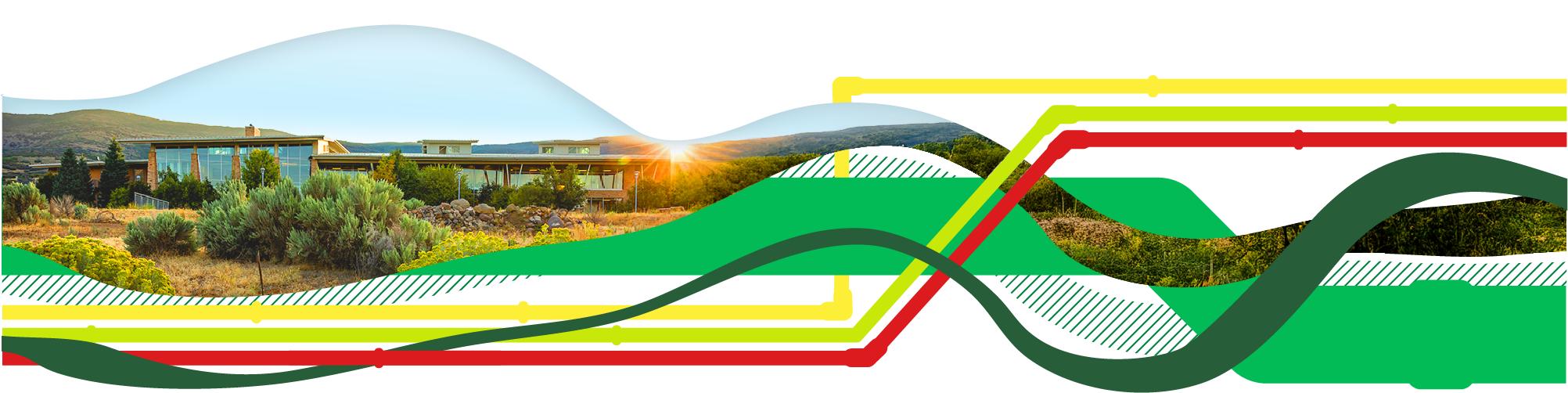 Waves and colored pipes with Wasatch campus photo.