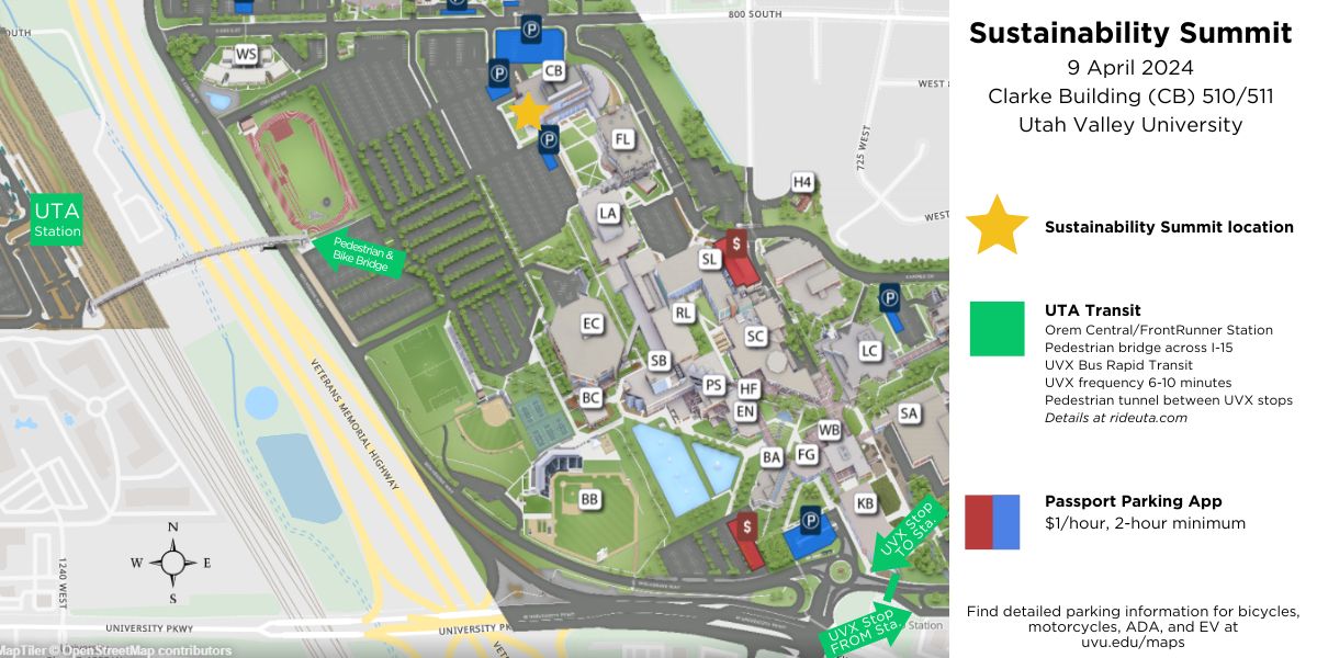 Map of UVU main campus and transportation options