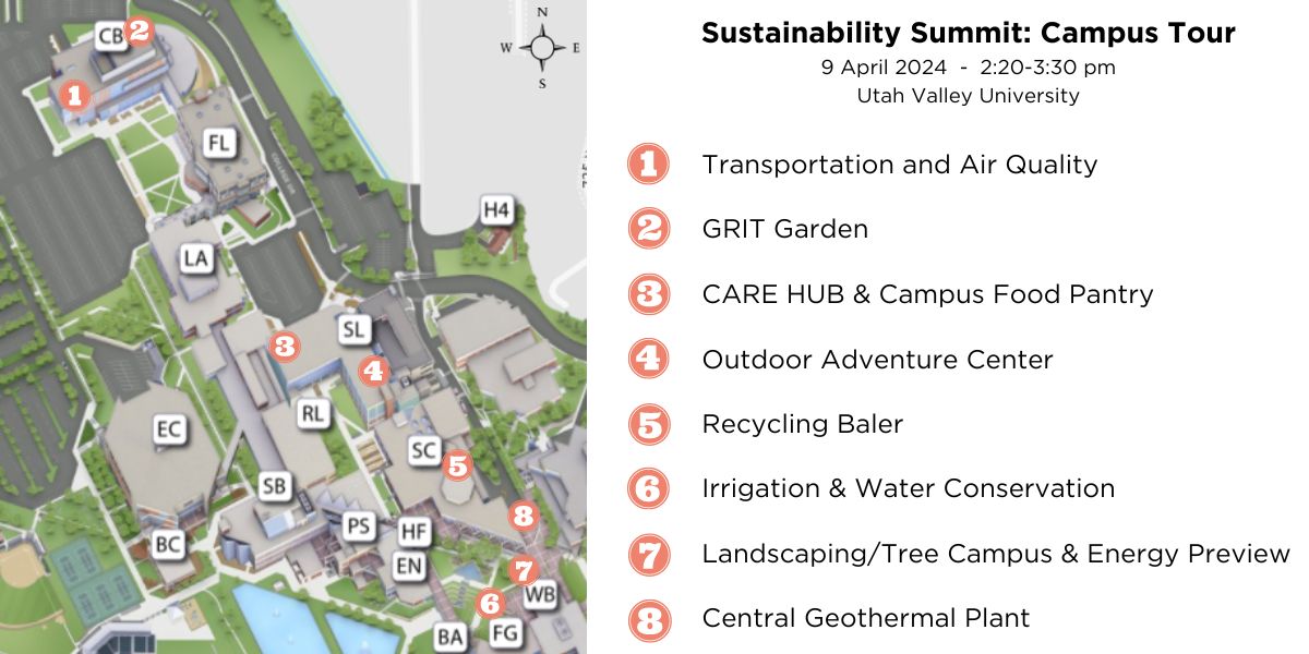 Map of route for campus sustainability tour