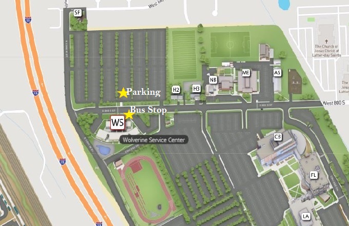 Map showing location of Testing Service Building