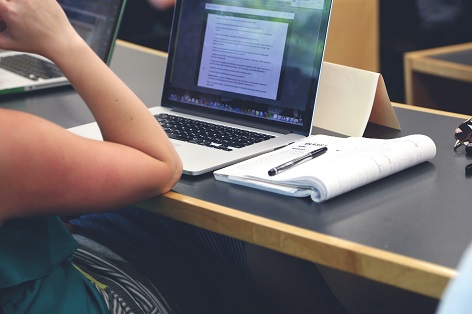 Student using a laptop.