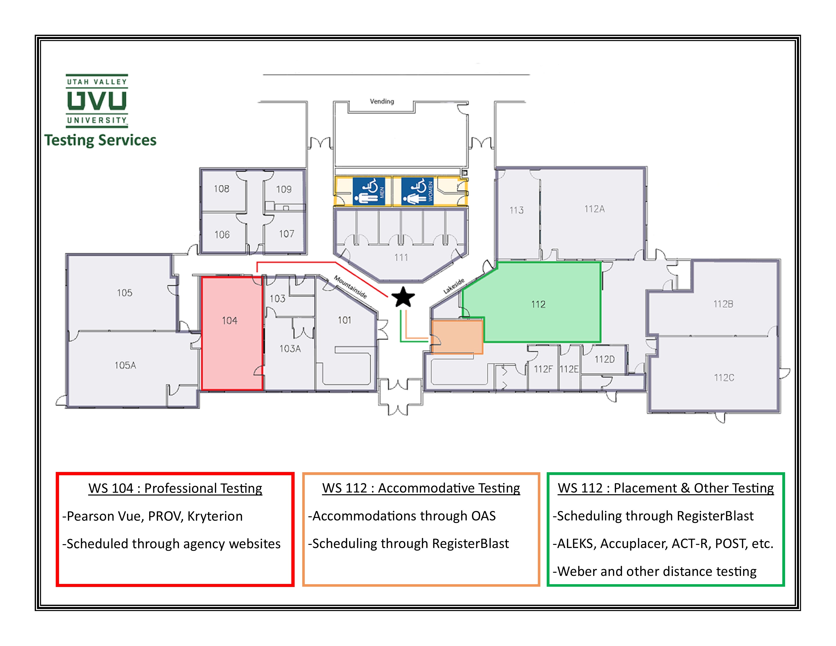 Map of Testing Services and Room Locations